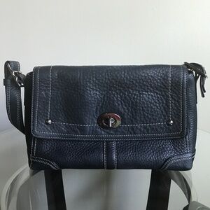 Coach Hampton Flap Turnlock Black Pebbled Leather Shoulder Purse F13957